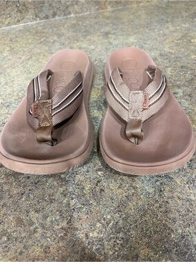 Chaco EcoTread Flip Flops Women 8 Brown Striped LUVSEAT Outdoor Sandals